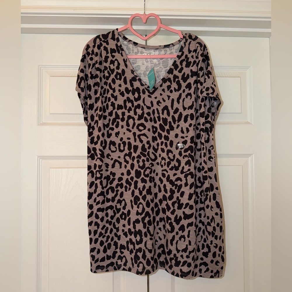 Maurices Leopard Print V-Neck Top in Taupe and Black